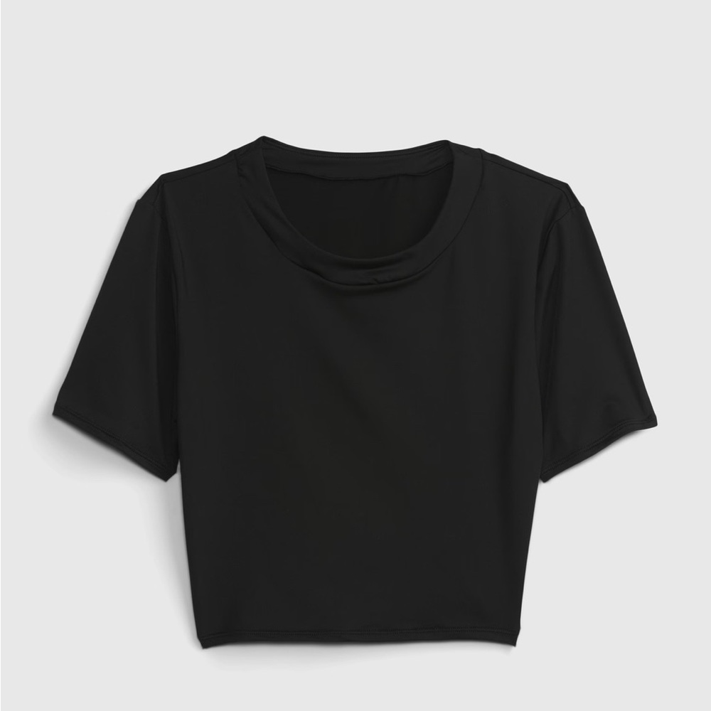 🆕 GAP Women’s Cropped Swim Short Sleeve Rash Guard Rashguard Black Large 12/14 - Picture 3 of 12